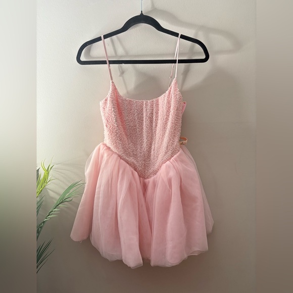 Oh Polly Embellished Corset Tulle Skirt Mini Dress in Blush EUGENIE - Picture 3 of 6